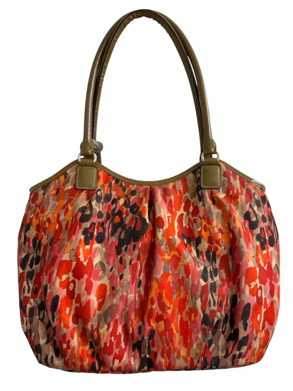 Brighton “Milano Spots” watercolor hobo bag with patent leather trim EUC